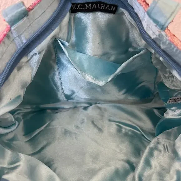 Vintage K.C Malhan Multicolor Hand-Beaded Shoulder Bag with Flower Motif Retro - Picture 7 of 8